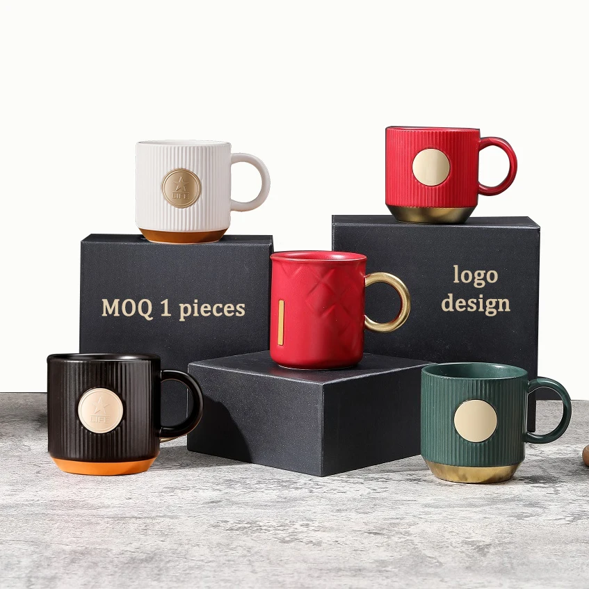 low MOQ 1  present for events piece porcelain High quality luxury ceramic coffee tea milk mug with gift box custom logo mugs