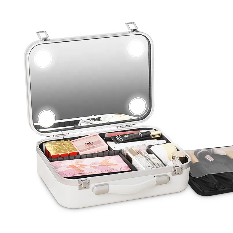 Portable makeup station travel makeup storage case with light beauty makeup box with led mirror