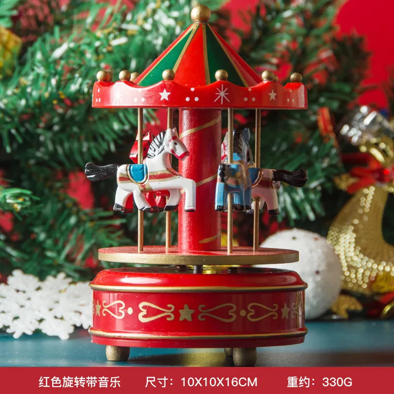 Merry-Go-Round Wooden Music Box Creative Home Decorations for Children Christmas & Birthday Presents Made of Wood