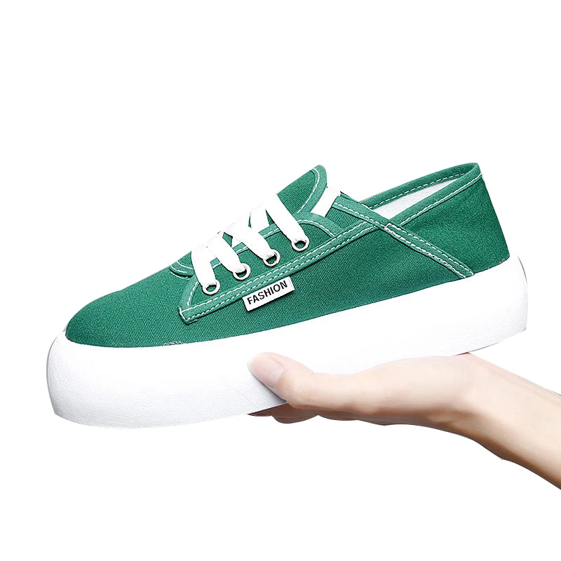 Wholesale Women Canvas Casual Lace Up Board Shoes Versatile Thick Soled Trend Single Womens Shoes