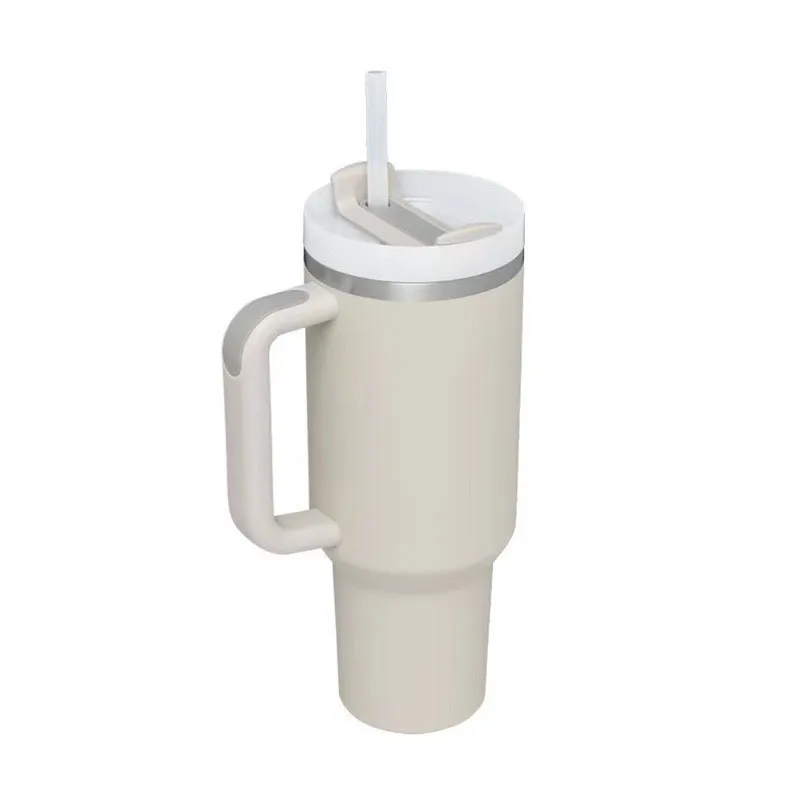 Straw Car Mug  Wholesale Double Wall Insulated Stainless Steel Mug 40oz Tumbler with Handle