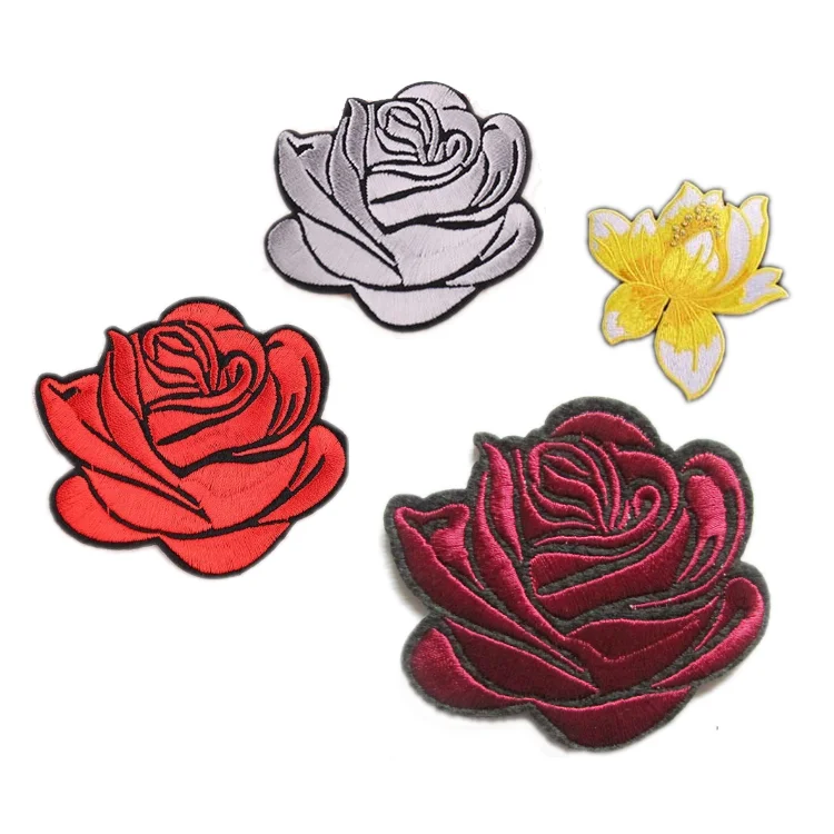 2021 hot selling Rose Flower  Embroidery Patches Patch Stickers  For Clothing Custom Embroidered Patch For Hat