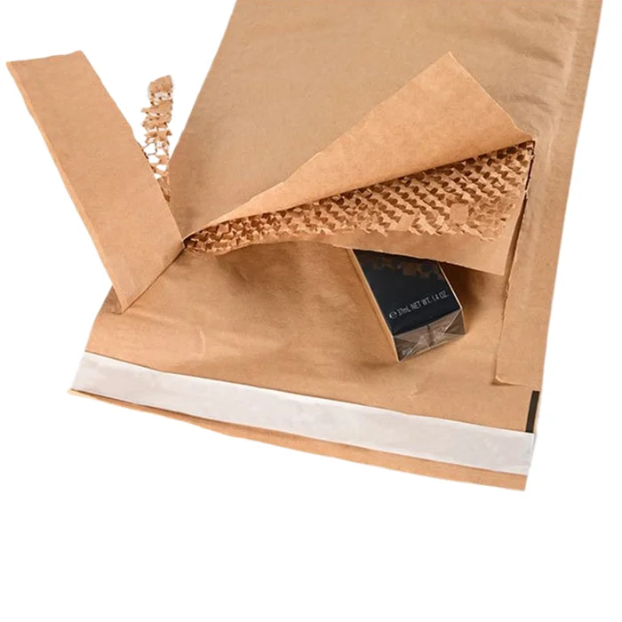 100% Recyclable Kraft Paper Mailing Bags Self Sealing Cushion Shipping Mailers Custom Print Brown Honeycomb Paper Envelopes