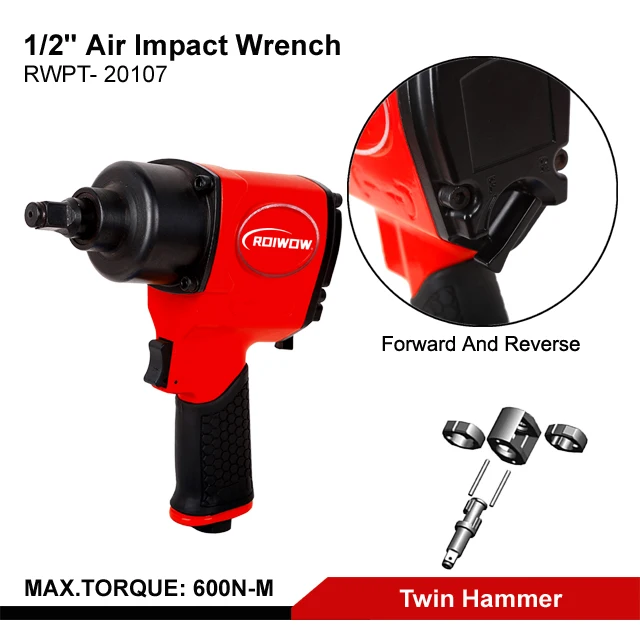 1/2 inch Pneumatic High Torque Wrench Twin Hammer Air Impact Wrench Tool Kit Pneumatic Torque Wrench Air Gun Set Socket