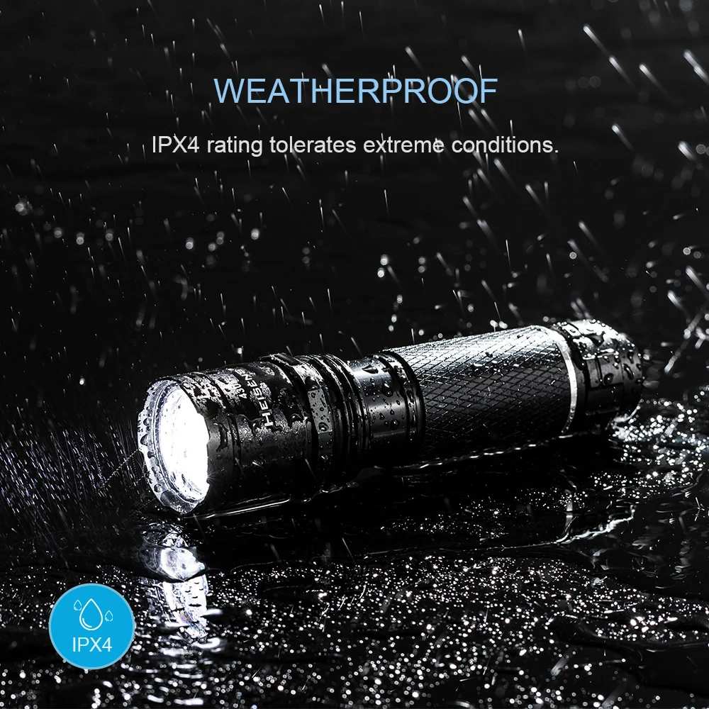 Aluminum LED Flashlight lamp 430 Lumen IPX4 Water Resistant 3 Modes Zoomable Handheld Spotlight Emergency Torch