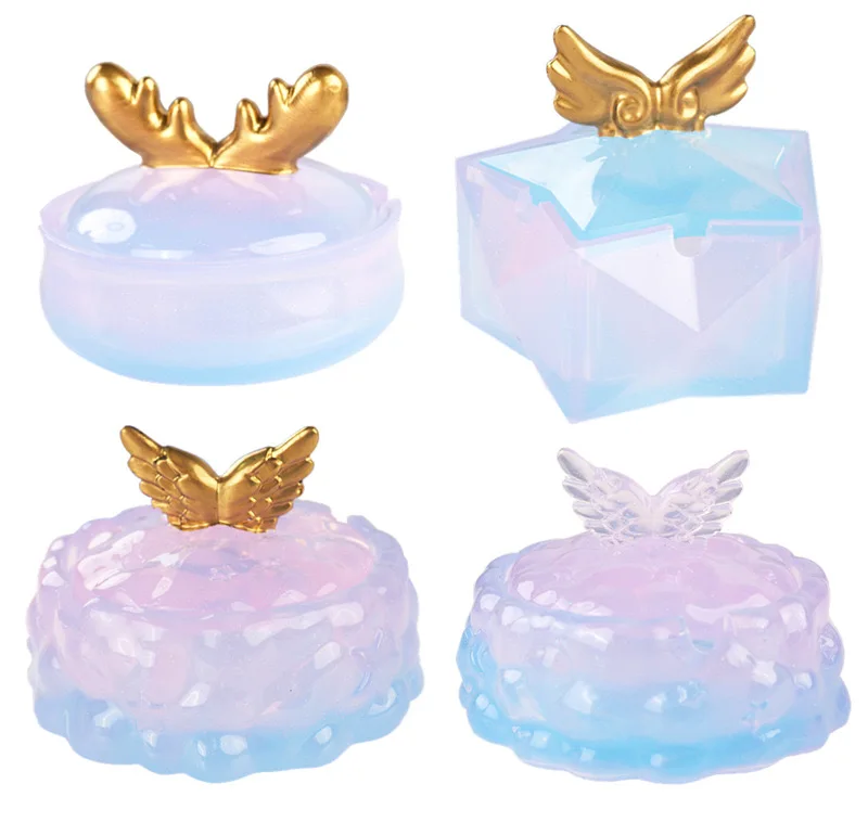 A098   DIY epoxy resin ashtray with lid clouds stars wings antlers elk storage box ashtray silicone mold Resin Art Ashtray Mold