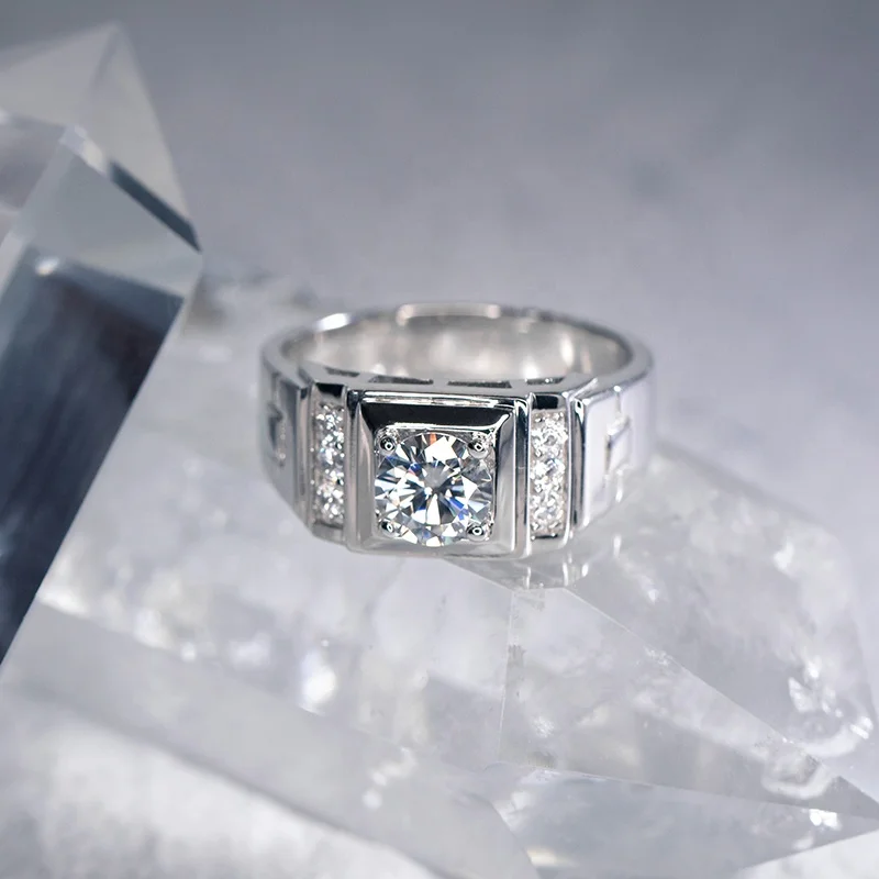 Fashion wedding jewelry sterling silver round shape moissanite men ring