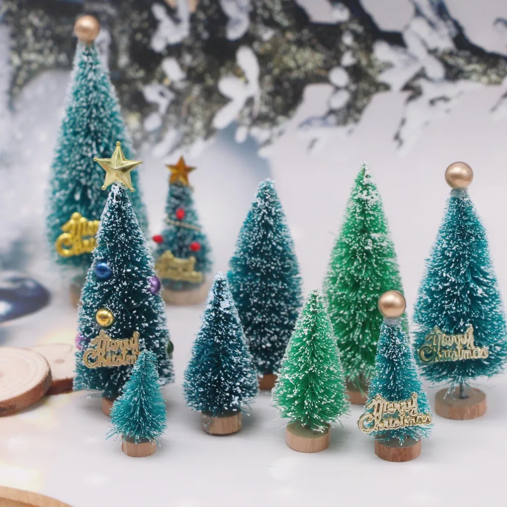 2024 Handmade Mini Christmas Tree with Decoration 4.5CM Green Pine Needles Snowflake Merry Christmas Tree Ornaments