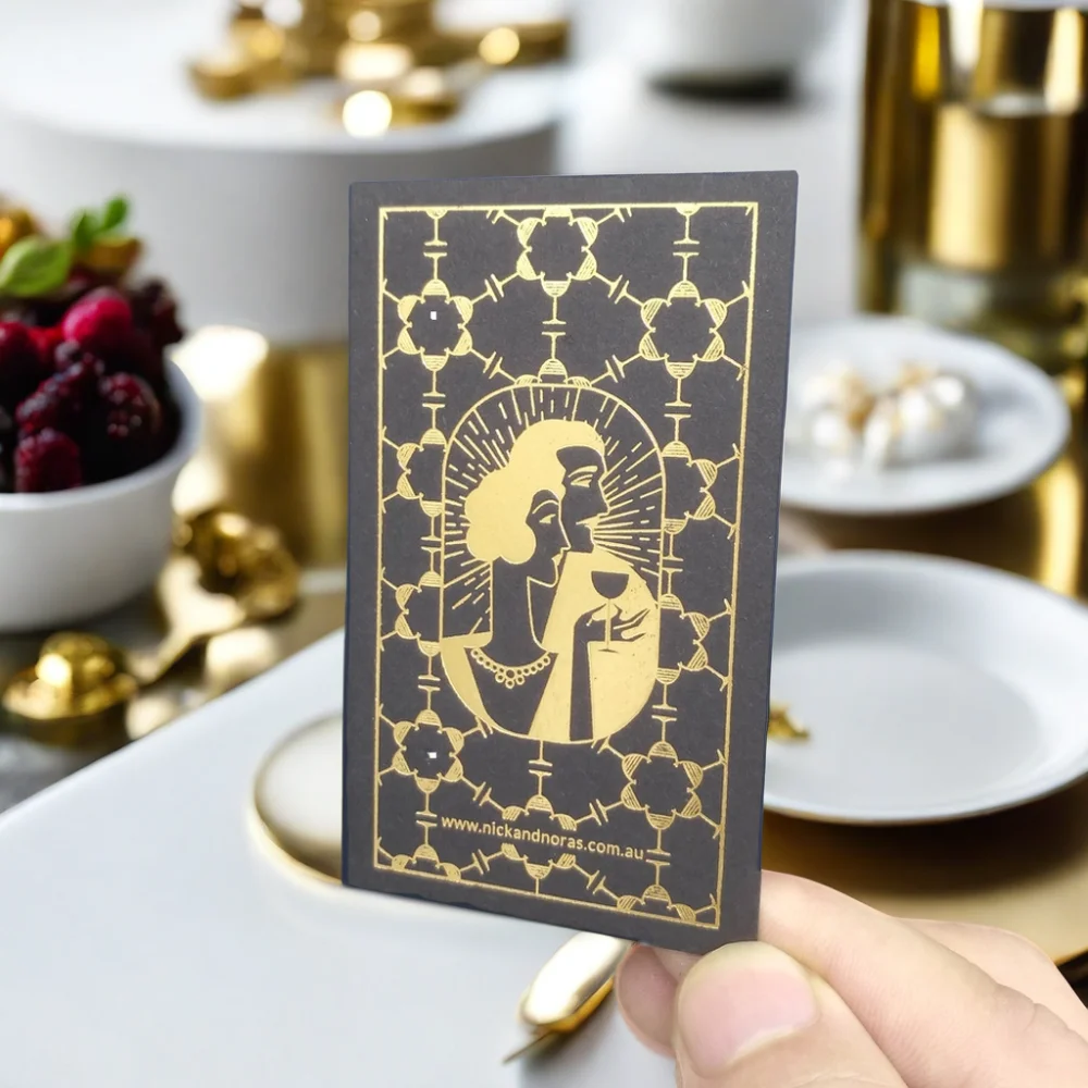 Custom Size Business Cards Gold Foil Stamped with Logo Made from Fancy Paper Offset Printing for Gifts