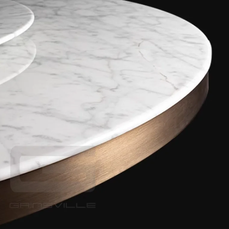 Nordic Luxury Modern White Marble Contemporary Gold Stainless Steel 8 Seater Kitchen Center Round Dining Table