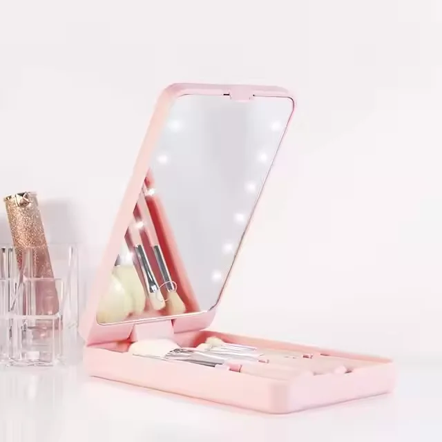 Portable 360-Rotating LED Light Single-Sided Beauty Mirror 2X Foldable Design Personalized Logo/Pattern Travel Makeup Tool