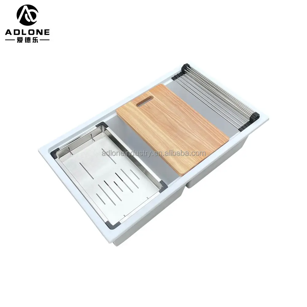 New Composite Granite Sink Handmade Gold Quartz Kitchen Sink Double Bowl