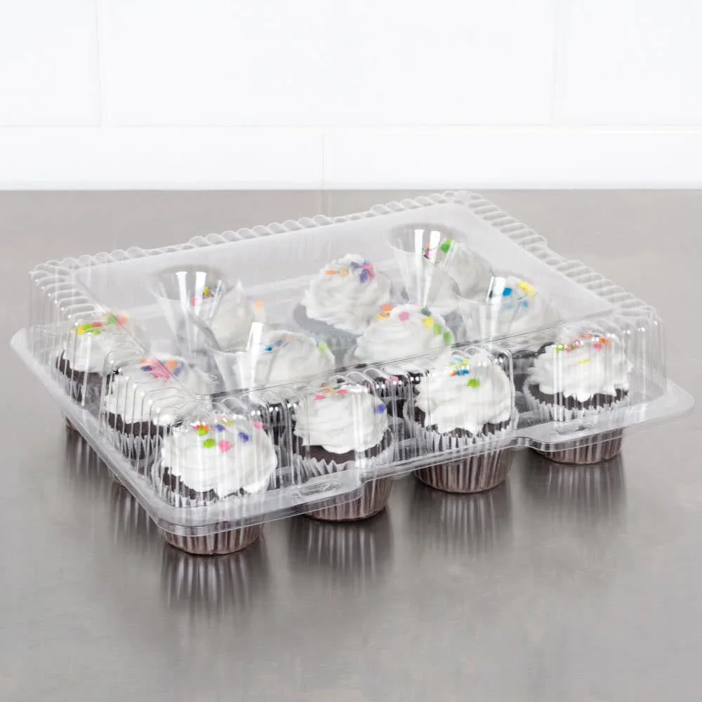 Transparent wholesale PET plastic cupcake  containers Clear Packaging for 12 pack cupcake plastic container for bakery