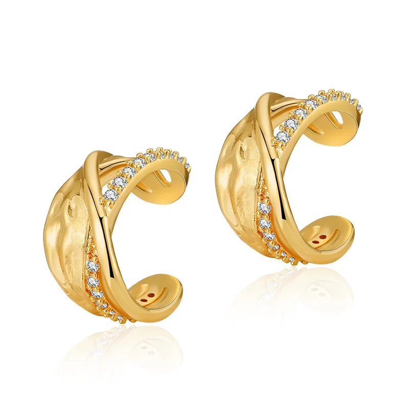 DHJ0892  Wholesale Foreign Trade 18k Gold-plated Irregular Cross C-shaped Zircon Ear Bone Clip