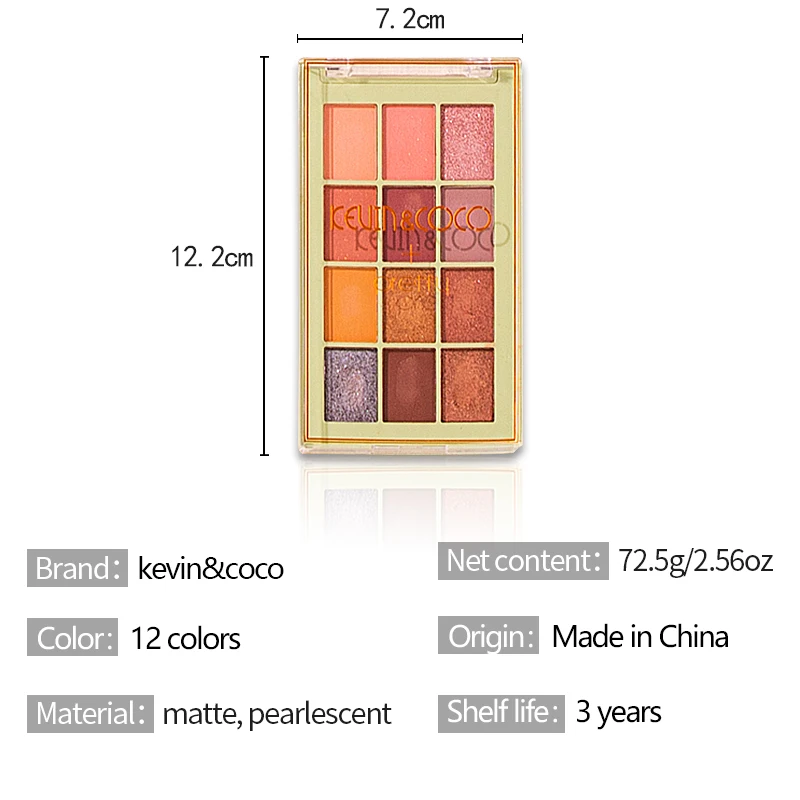 Customize Kevin&coco 12 color eyeshadow palette Cosmetics Wholesale Private Label Eyeshadow