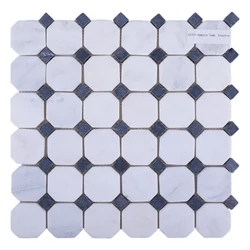 White marble nero marquina waterjet mosaic tile characteristics octagon stone mosaic for bathroom floor decorative wall
