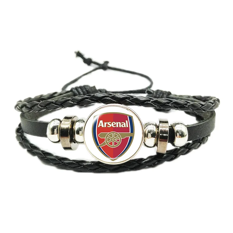 Unisex Trendy Adjustable Leather Cord Bracelet Featuring Club Logos of Five Major League Football Leagues for Anniversaries