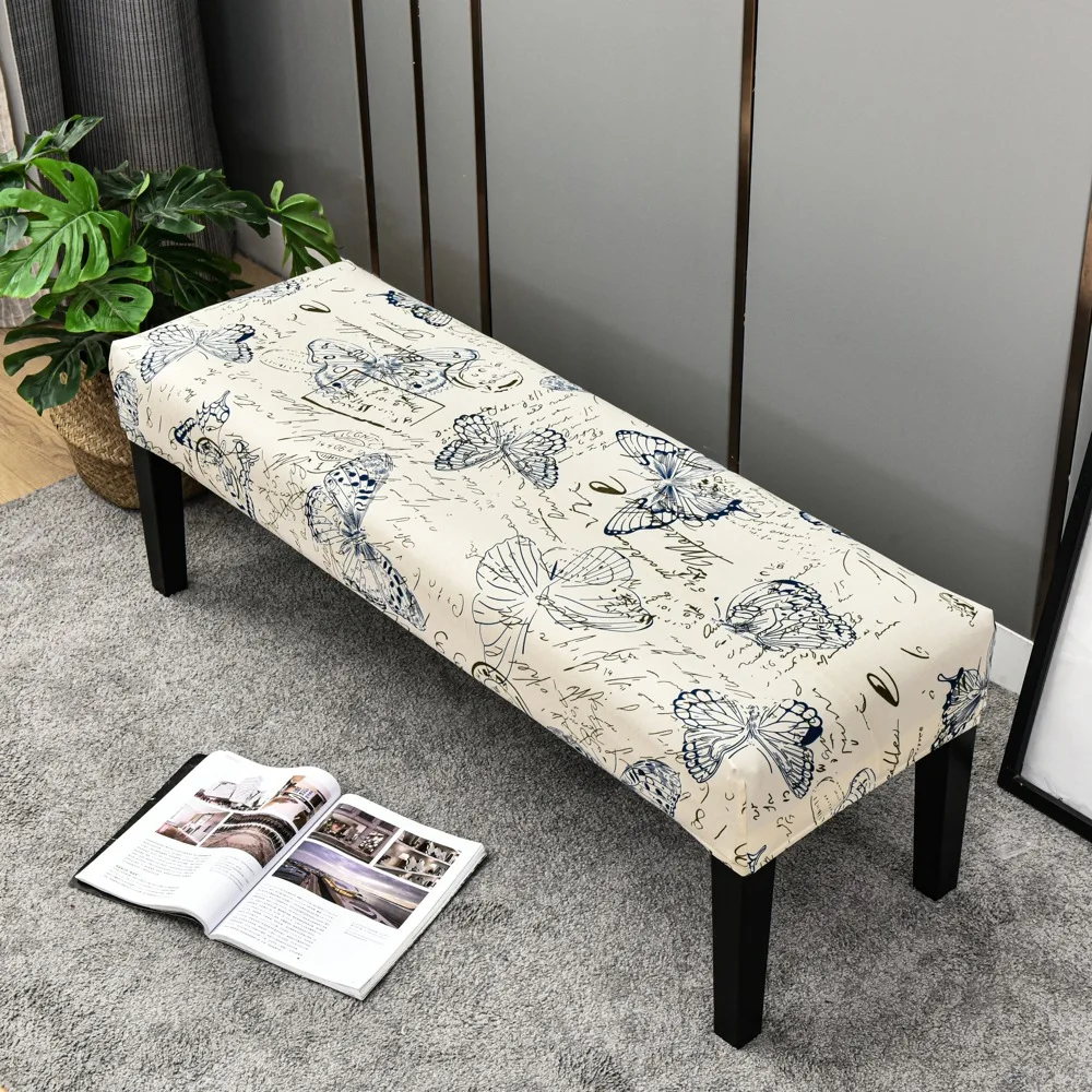 FORCHEER Dining Bench Cover Plant Printed Fabric Bench Slipcover for Living Room Washable Ottman Cover Bench Seat Protector