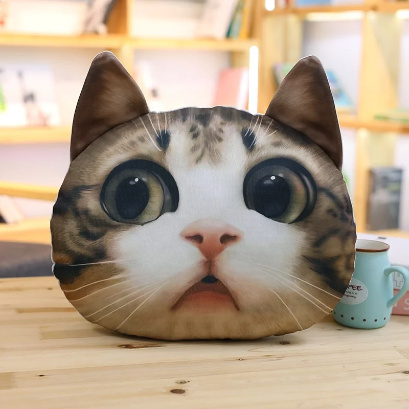 3D Cute Plush Cat Head Shape Car Sofa Chair Back Cushion, Cat Face Decorative Pillowcase Gift