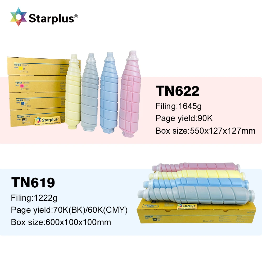 Starplus Compatible Toner Cartridge For Konica Minolta Bizhub TN613 TN619 TN622 TN321 TN328 TN615 TN616 TN324 color