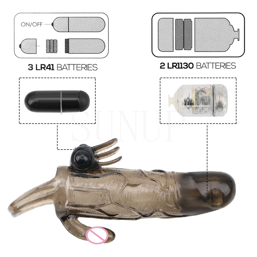 Free Custom Box - Reusable Penis Extender Delayed Ejaculation Cock Enlargement Double Vibrator Sleeve Condom For Men Man