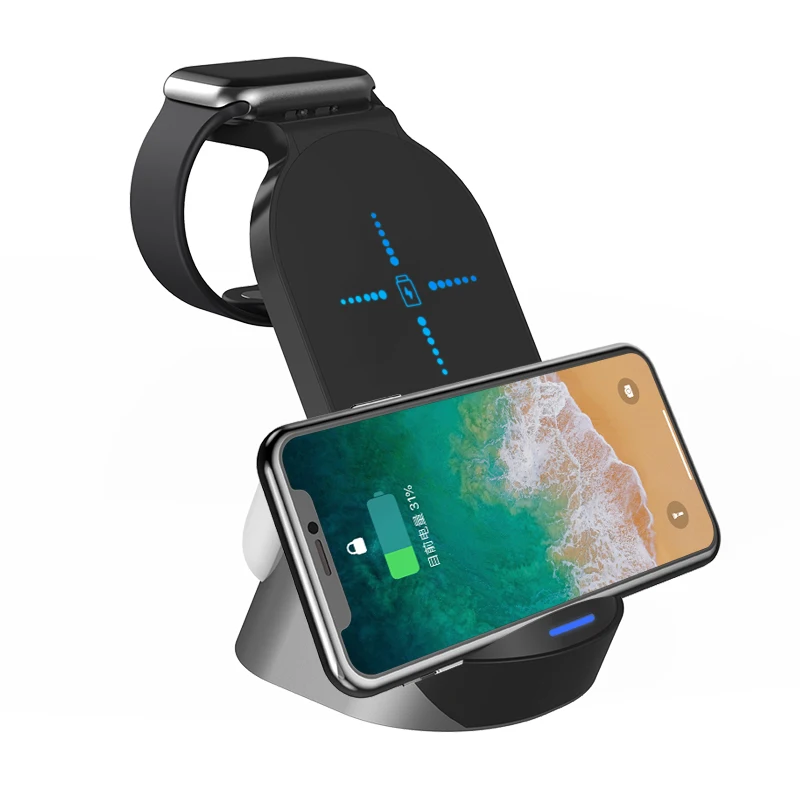 
Cheap price 15W qi charger 3 in 1 wireless phone earphone smart watch 3- in- 1 quick wireless charger 