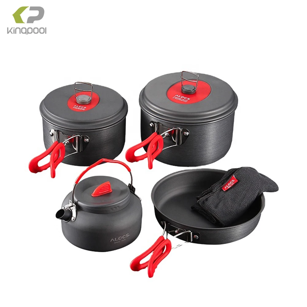 Kingpool Portable Outdoor Camping Non Stick Picnic Folding Travel Hiking Cookware Mess Kit Aluminum BBQ Cook Pot and Pans Set