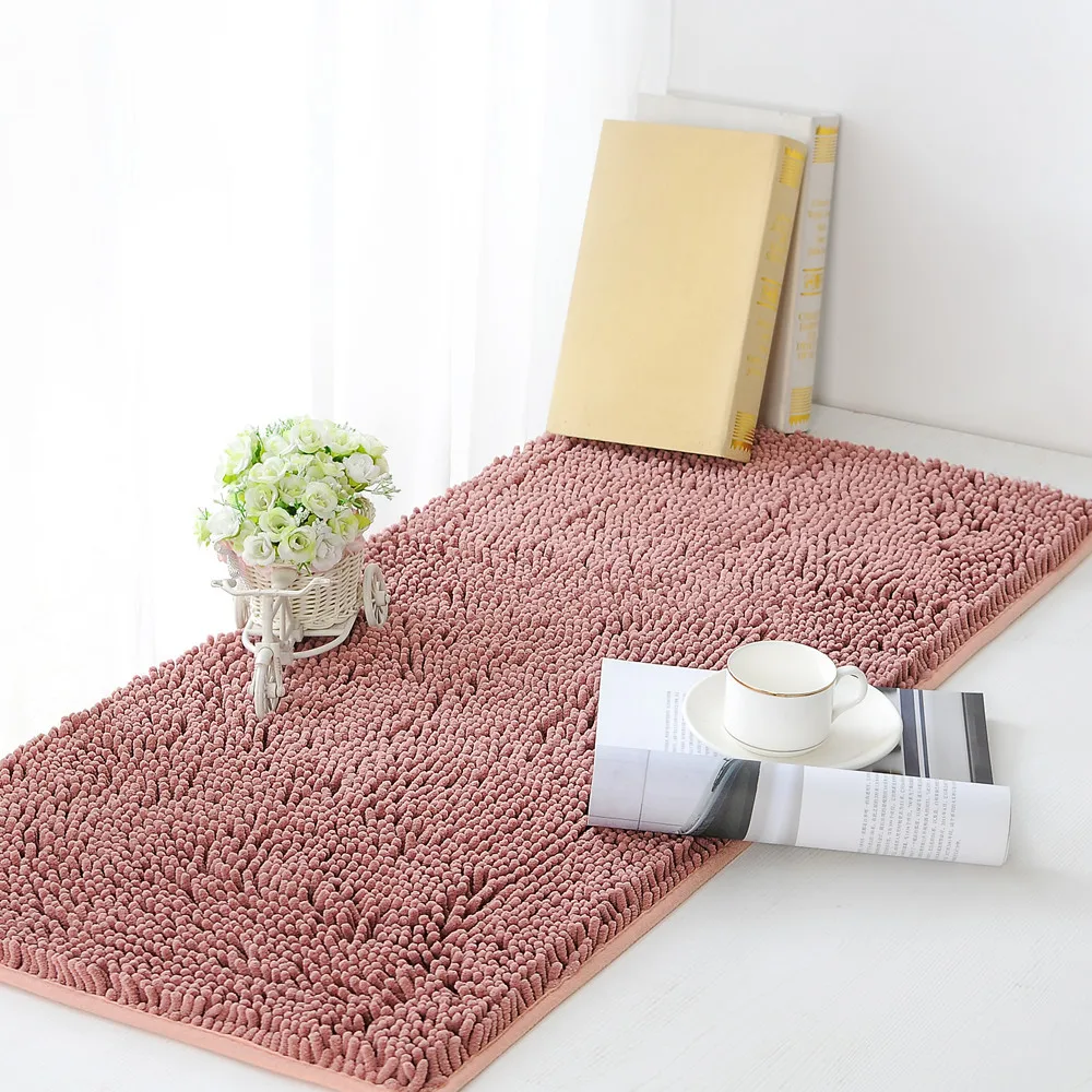 Home Decor Rectangle Solid Color Non Slip Shaggy Chenille Bath Rug