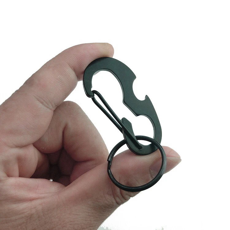 Free Sample Steeling Snap Hook Multi Function Black Keychain Carabiner With Bottle Opener