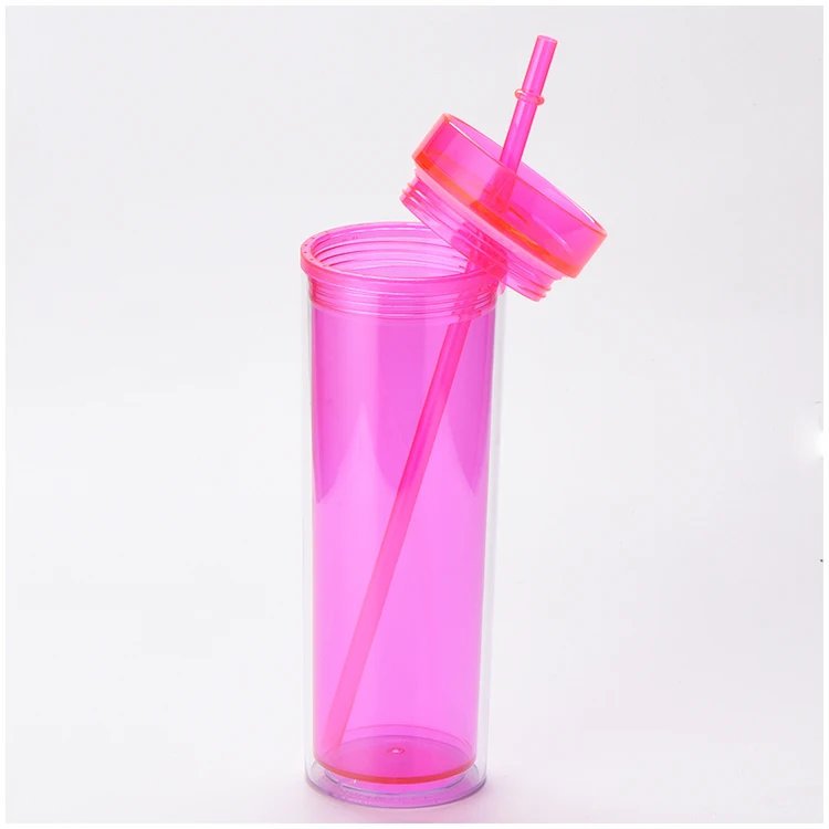 
Double Wall Plastic Frosted Travel Tumbler with Lid and Straw 