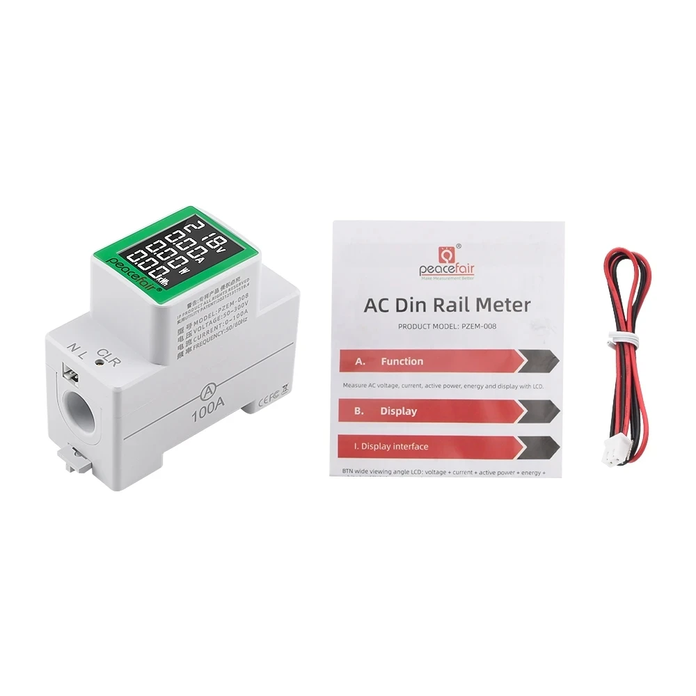 PZEM AC50-300V 100A AC Din Rail Meter Digital Backlight Power Energy Voltmeter with LCD Display Watt Kwh Power Consumption Meter