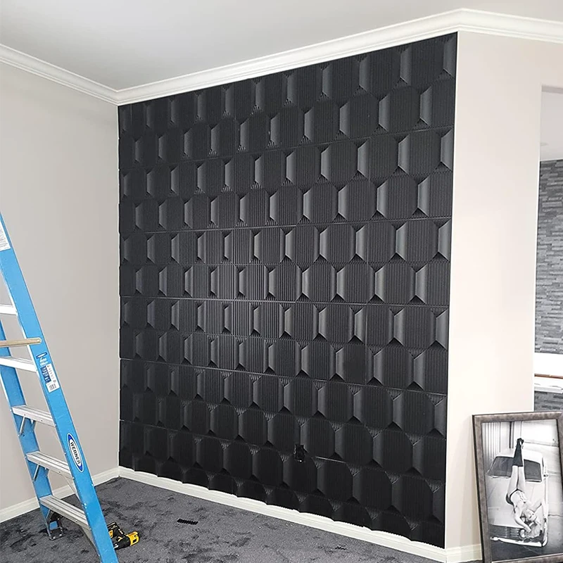 3d big 500*5000mm papier peint panel for interior wall decoration pvc 3d hexagon wall panels black