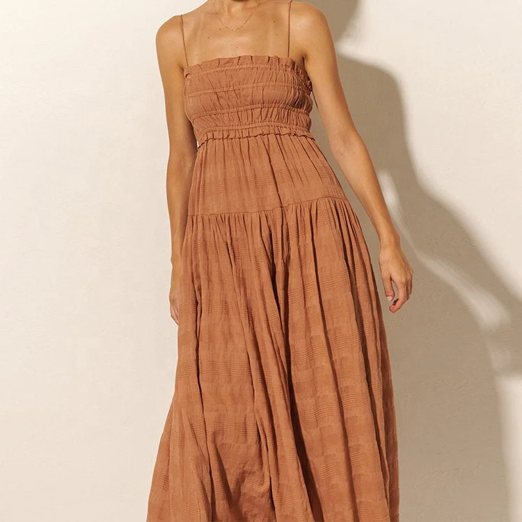 Tongrui OEM/ODM Women Clothing Summer Solid Color Cotton Linen Dresses Spaghetti-strap Casual Sling Midi Dress For Ladies