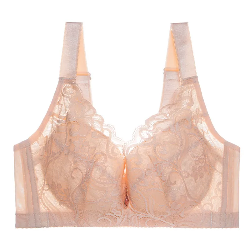 Wholesale lace sexy ultra-thin plus size bra without steel ring gather adjustable ladies bra underwear