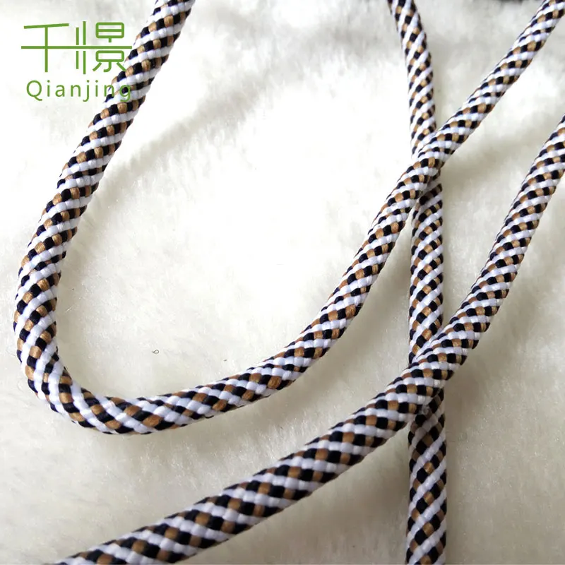 RH24 manufacturer supply  5mm drawcord rope black and white and khaki mixed braid pullstring cord