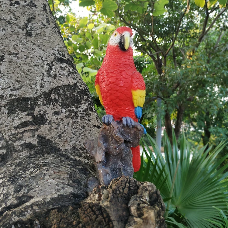 Personalized resin bird figurines tropical decor parrot sculpture, polyresin garden parrot outdoor decor%