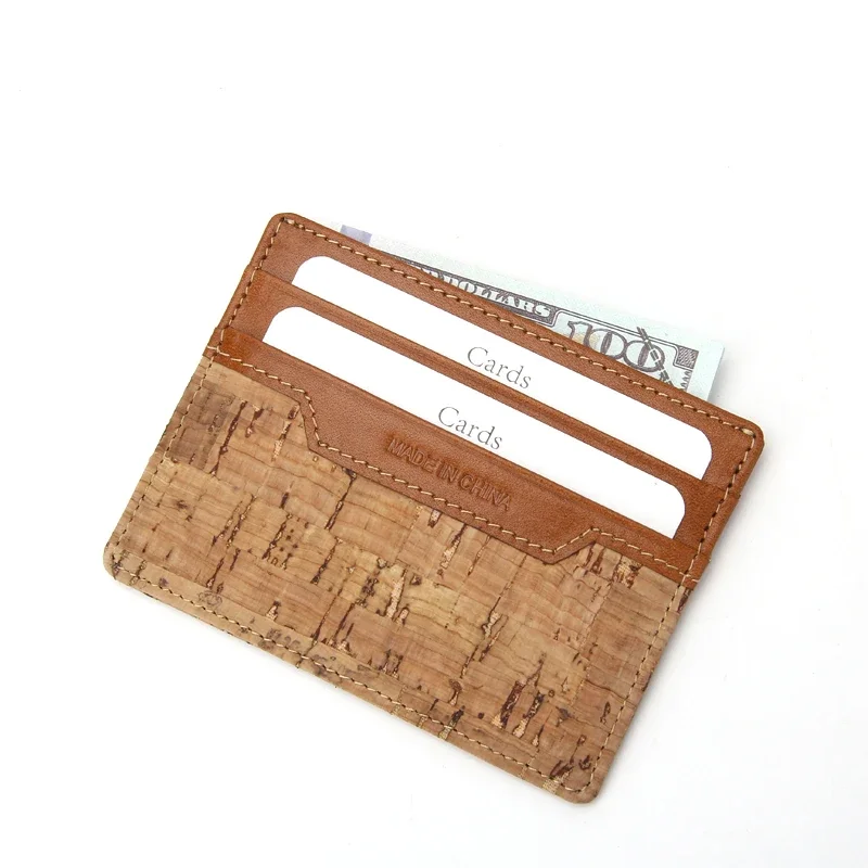 Cork Card Holder RFID Blocking Card Holder Sleeve Leather Id Card Wallet for Men
