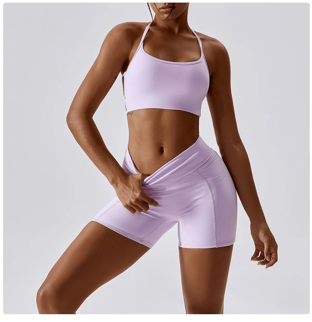 Custom Fashion Women Sets Training 2023 Scrunch V Waist Leggings Shorts Sweatshirt Sports Bra Gym Fitness Sets