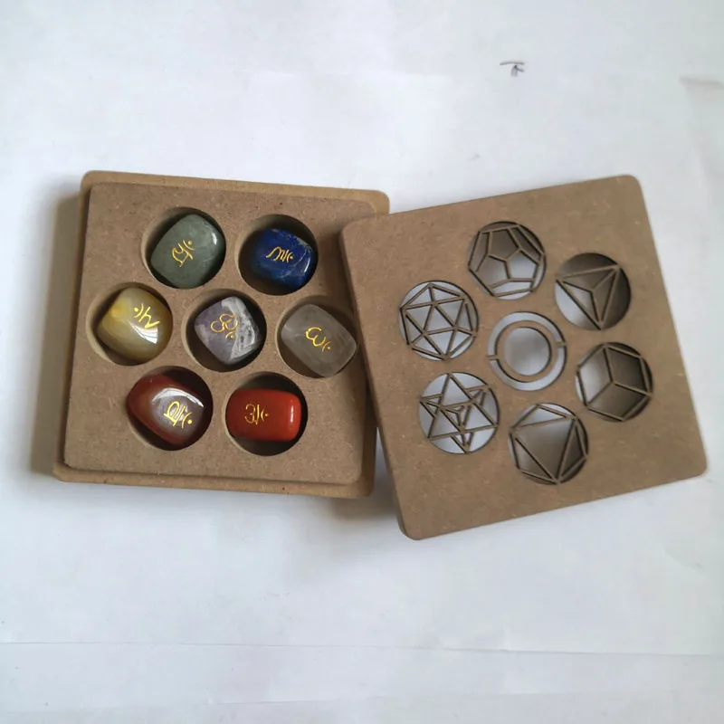 crystals healing stones engraving mantra figured Gemstone seven  chakra sets for spiritual health care therapy