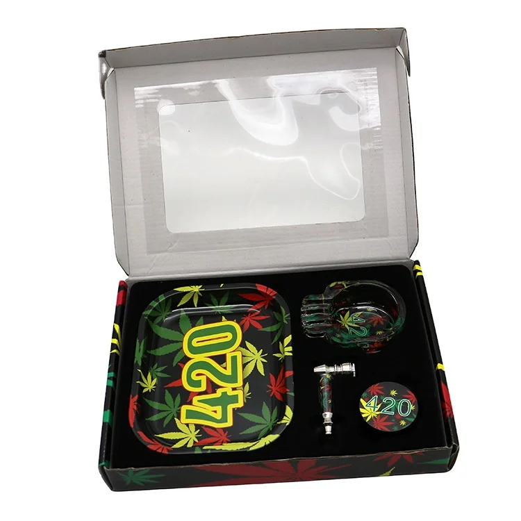 tobacco rolling tray ashtray Pipe Grinding Set Metal smoking set gift box