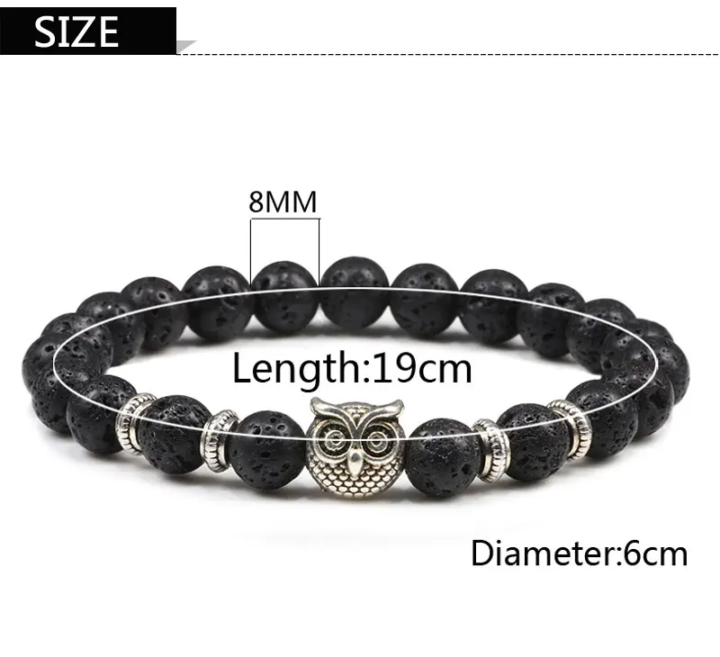 Black Lava Tiger Eye Stone Beads For Bracelet Classic Owl Beaded Crystal Bracelets Healing Natural Charm Bracelet Yoga Jewelry
