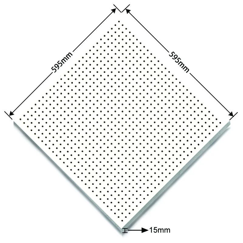 Widely use acoustic suspended mineral fiber ceiling board 15mm thickness acoustic ceiling tile with perforated holes design