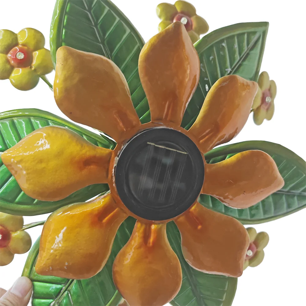 Flower & Leaves Wind Spinners 38 Inch Metal Wind Sculpture, Outdoor Windmill with Led Lights for Patio Lawn & Garden Decoration