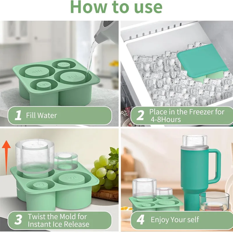 Silicone Large Round Hollow Cylinder Ice Cubes Maker Tray Mold For Cup Ice Cube Mold