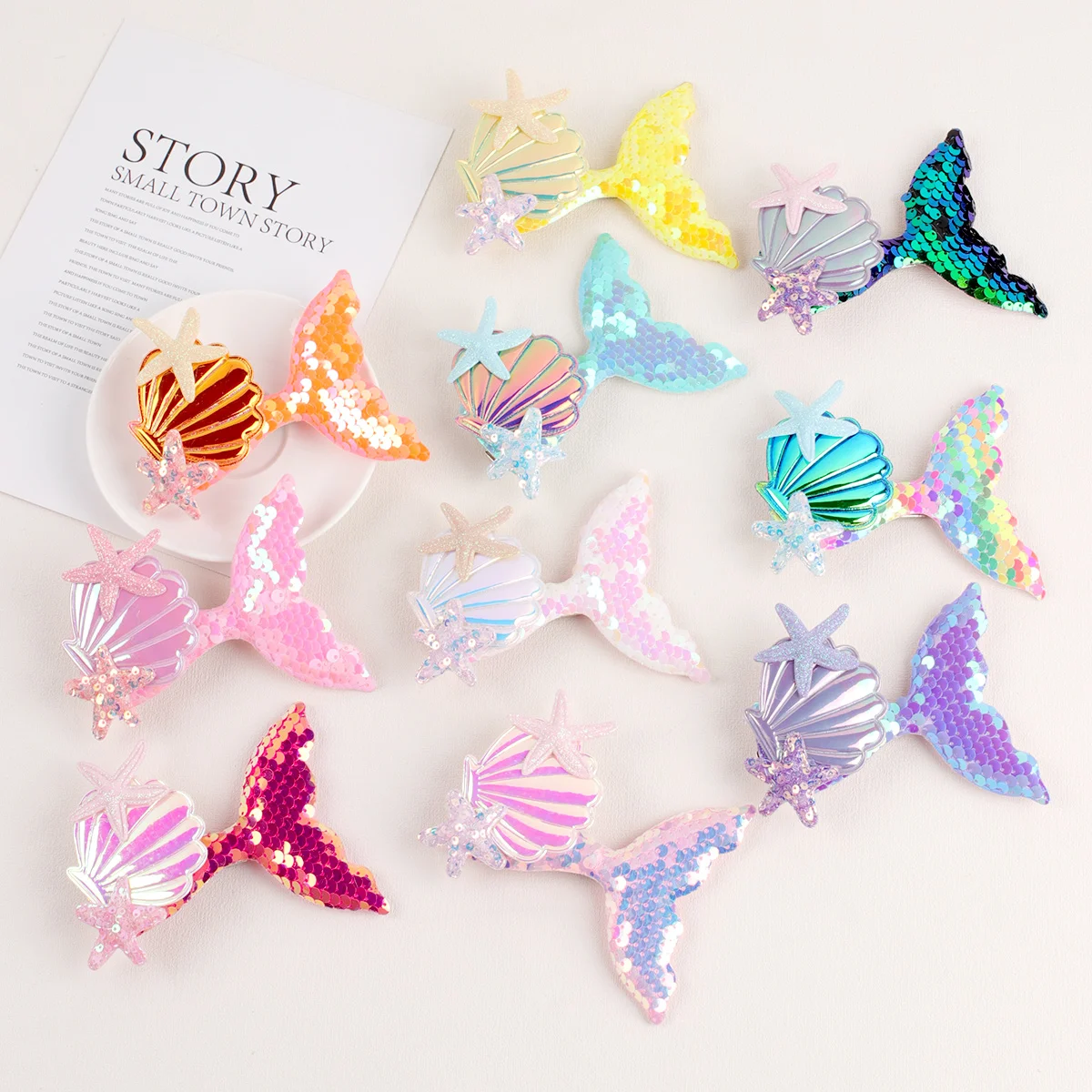 5 Inch New Style Accessories Kids Girls Star Hair Pins Cute Cartoon Barrettes Sequin Mermaid Tail Hair Clips