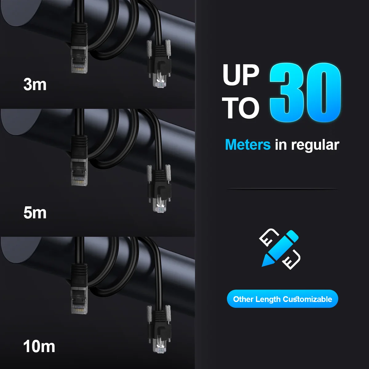 High Flex 3/5/10/20/25/30m Cat6 RJ45 Plug RJ45 Plug GigE Vision Ethernet Cable For Ethernet Camera