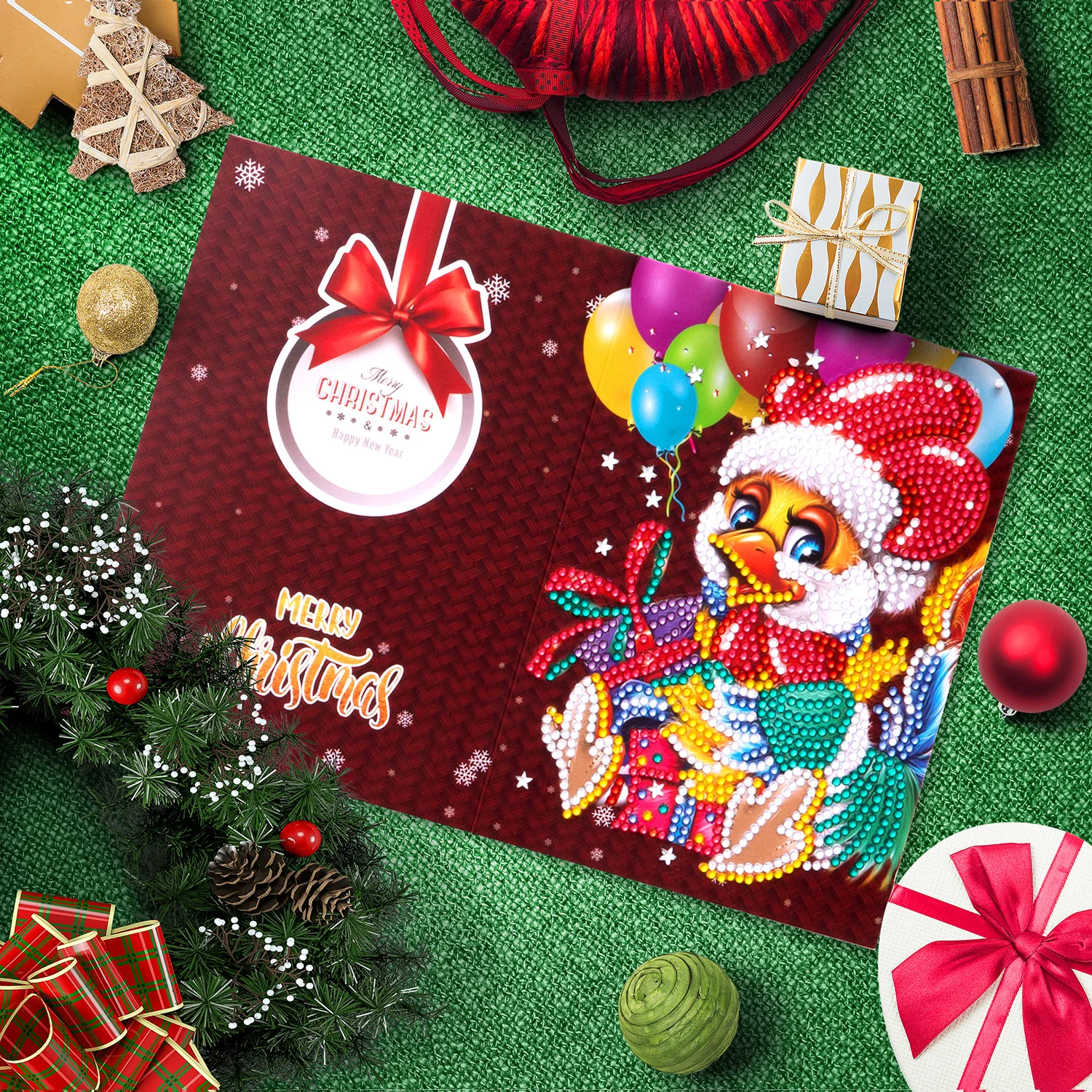 Single Christmas Santa Claus Penguin Snowman Tree Deer Diamond Painting Greeting Cards for Adults Holiday Friends Family