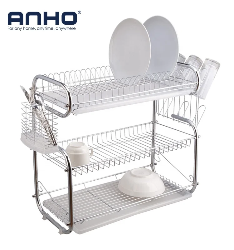 Hot Sale 3 Tier Dish Rack With Utensil Holder Cup Holder and Dish Drainer
