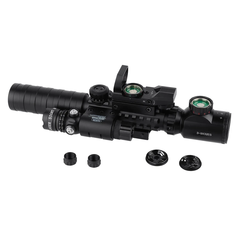 MZJ Optics 3-in-1 Combine Optical 3-9x32EG Red Green Dual Illumination Multi-function Scope with 4 Reticle Sight Red Laser Sight