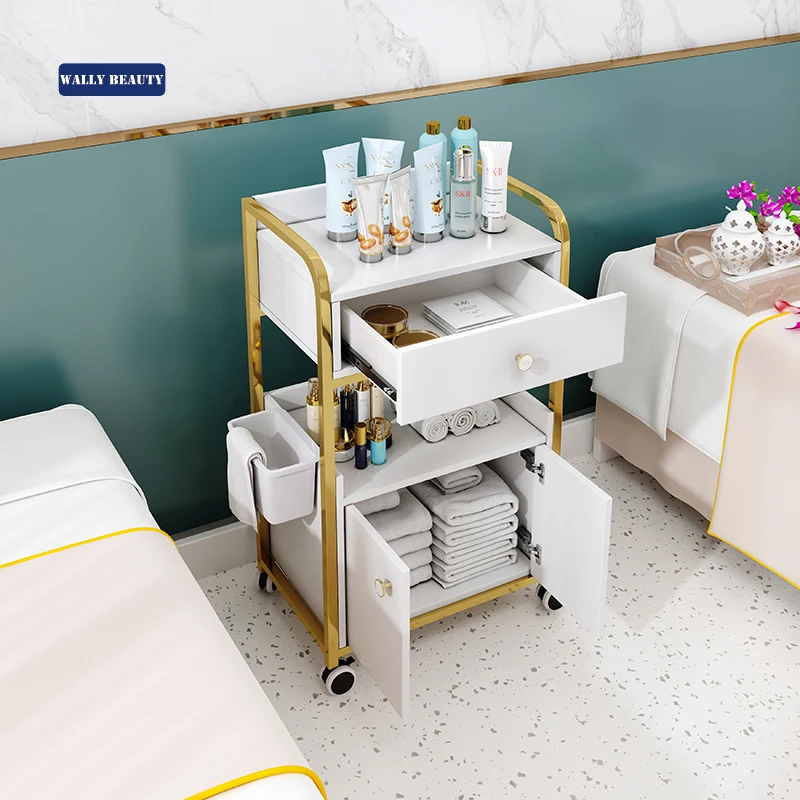 Wallybeauty маникюрный педикюрный розовый ящик для салона красоты и спа розовая Золотая тележка из нержавеющей